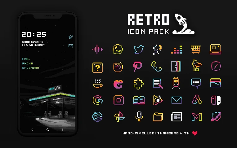 Retro Mode Pixel Art Icon Pack for Android | 3000 Icons, 10 Wallpapers ...